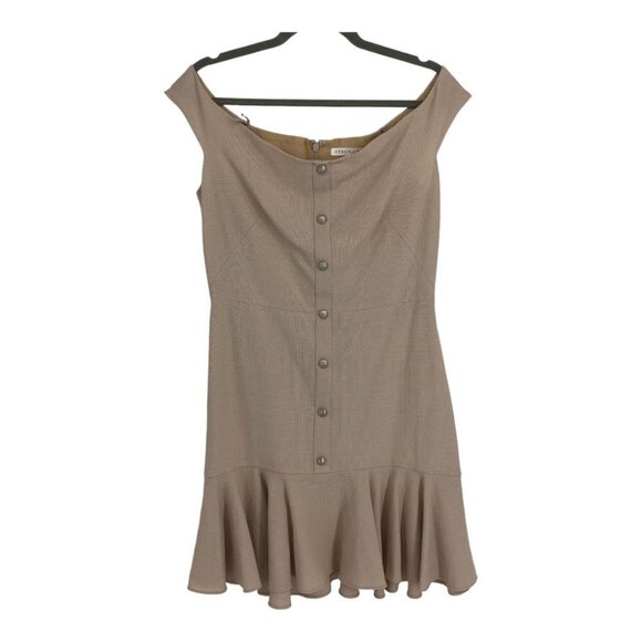 Veronica Beard Cream Colored Winnie Off Shoulder Flounce Knee Length Dress  10 - Picture 2 of 16